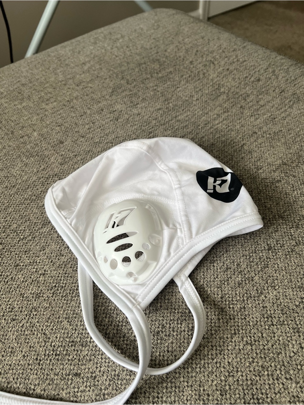 White K7 Water Polo Practice Swim Cap with Integrated Ear Guards for Men